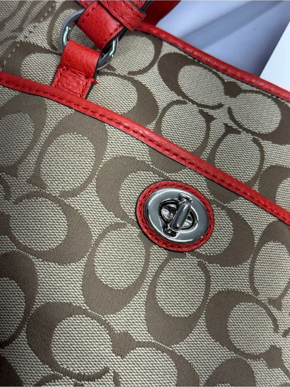 (new+tag) Coach Signature Khaki Crossbody Satchel Leather Trim Size 12 x 7 inch - Picture 11 of 11